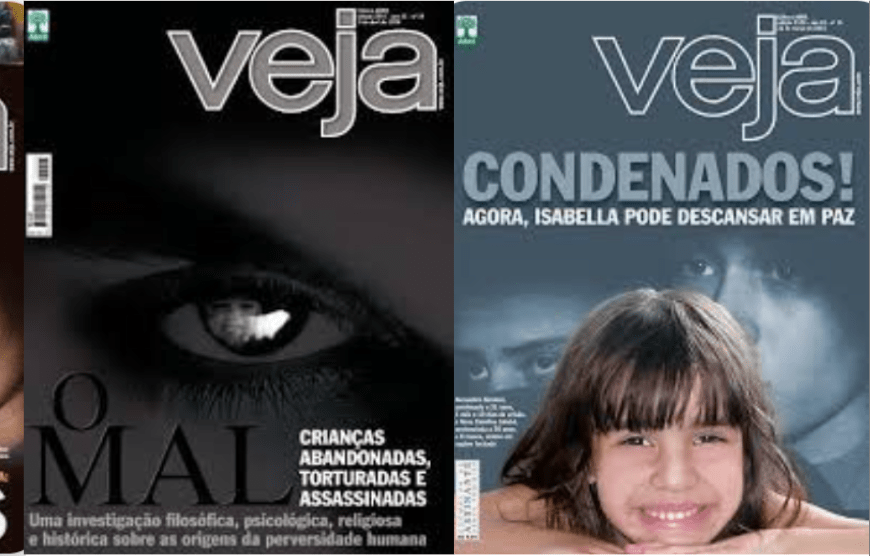 Montagem com quatro capas de revistas semanais brasileiras sobre a cobertura do homicídio de Isabella Nardoni